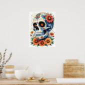 Eleganter Zuckerschädel mit Blume Poster (Küche)