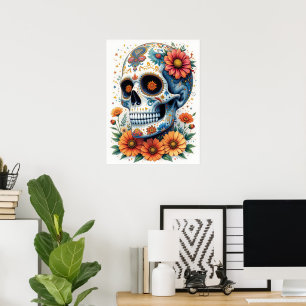 Eleganter Zuckerschädel mit Blume Poster