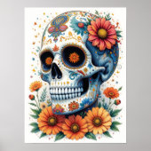 Eleganter Zuckerschädel mit Blume Poster (Vorne)