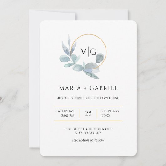 Eleganter Zweig der Vegetation. Hochzeit Einladung (Vorderseite)