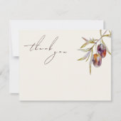 Eleganter Zweig des Olive Watercolor Dankeskarte (Vorderseite)
