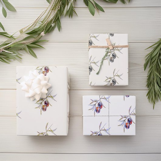 Eleganter Zweig des Olive Watercolor Geschenkpapier Set