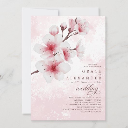 Eleganter Zweig Sakura Moderne Einladung (Vorderseite)