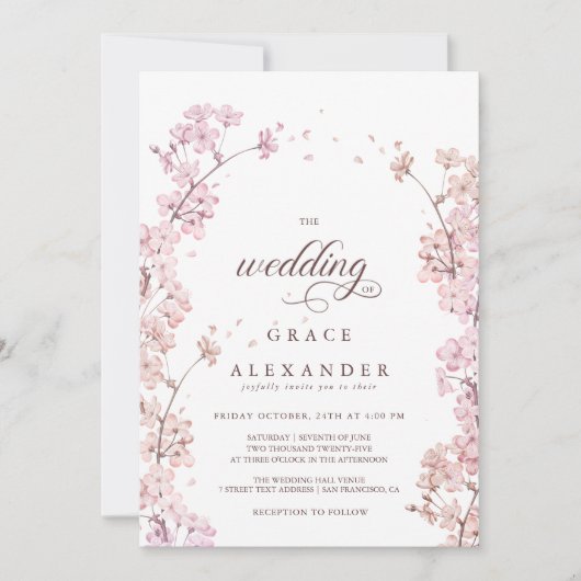Eleganter Zweig Sakura Moderner Frühling Einladung (Vorderseite)