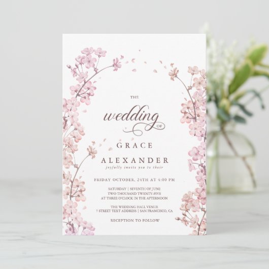 Eleganter Zweig Sakura Moderner Frühling Einladung (Stehend Vorderseite)