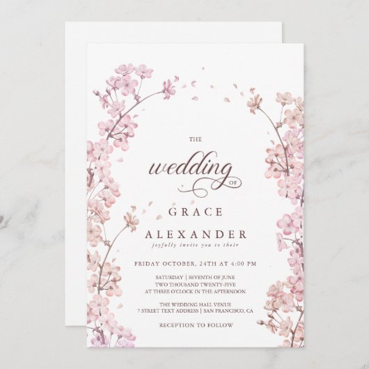 Eleganter Zweig Sakura Moderner Frühling Einladung (Vorne/Hinten)