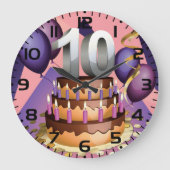 Elegantes 10-jähriges Celebration Cake Design Große Wanduhr (Vorderseite)