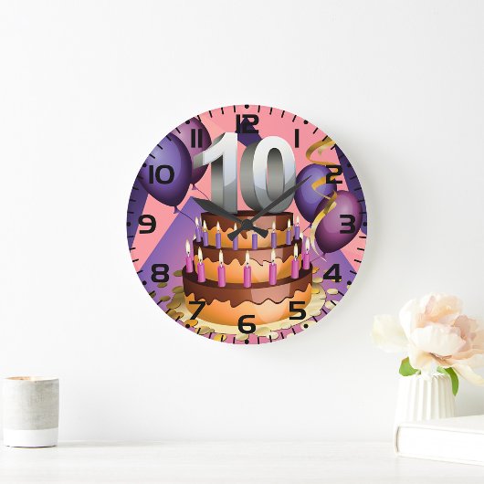 Elegantes 10-jähriges Celebration Cake Design Große Wanduhr