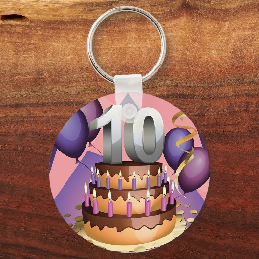 Elegantes 10-jähriges Celebration Cake Design Schlüsselanhänger
