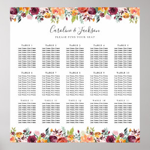 Elegantes 15-Tisch-Hochzeitsdiagramm vom Herbst Poster