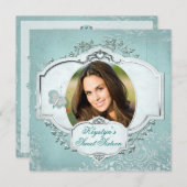 Elegantes 16 . Geburtstag Foto Einladung - Aquamar (Vorne/Hinten)