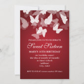 Elegantes 16 . Geburtstag Party Butterfliegen Rot Einladung (Rückseite)