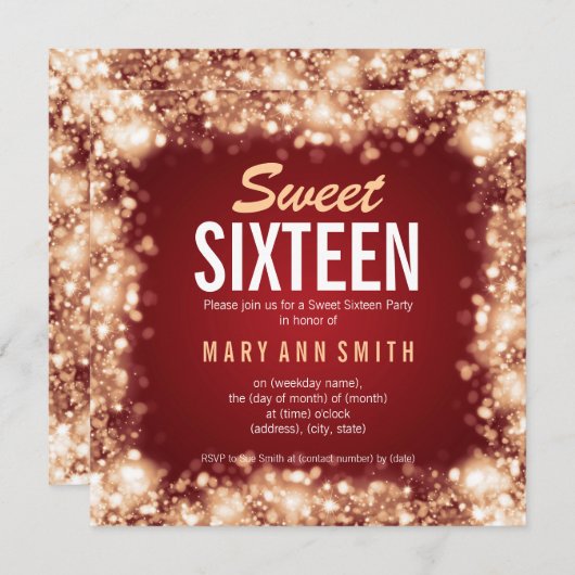 Elegantes 16. Geburtstag-Party-Goldfunkelnde Einladung (Vorne/Hinten)