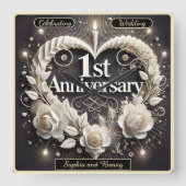 Elegantes 1. Jubiläumsbuch Herz Quadratische Wanduhr (Vorderseite)