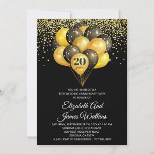 Elegantes 20-jähriges Hochzeitsjubiläum Gold und B Einladung