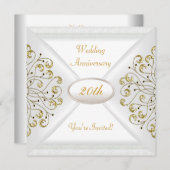 Elegantes 20-jähriges Jubiläum White Gold Einladung (Vorne/Hinten)