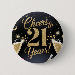 "Elegantes 21. Geburtstagsdesign - Goldener Glitze Button