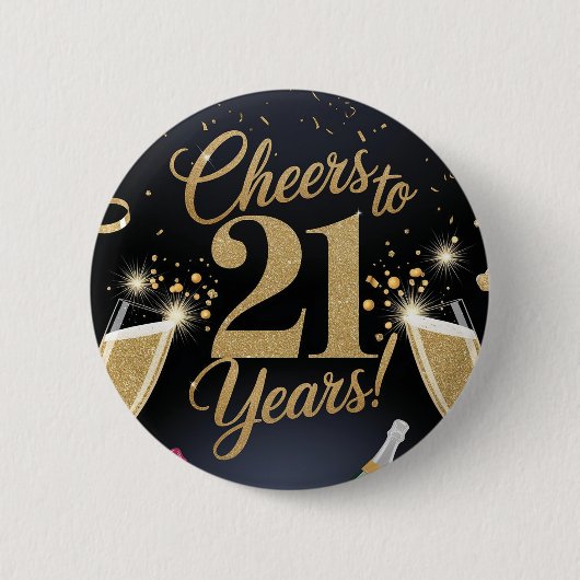 "Elegantes 21. Geburtstagsdesign - Goldener Glitze Button (Vorderseite)