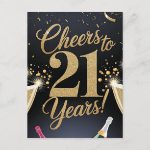 "Elegantes 21. Geburtstagsdesign - Goldener Glitze Postkarte