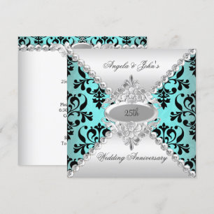 Elegantes 25. Hochzeitstags-Jubiläum Teal Blau Dam Einladung
