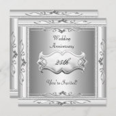 Elegantes 25. Hochzeitstil Weißes Silber Einladung (Vorne/Hinten)