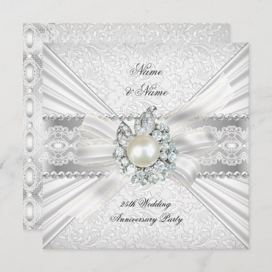 Elegantes 25-jähriges Silver Anniversary Party Lac Einladung (Vorne/Hinten)