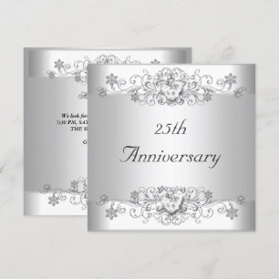 Elegantes 25. Jubiläum Silberweiß Diamant Einladung