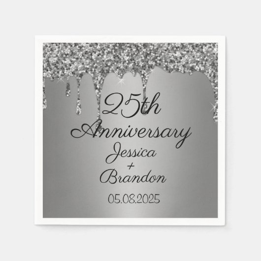 Elegantes 25. Silver Wedding Anniversary Couple Serviette (Vorderseite)