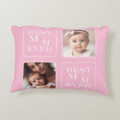 Elegantes 2 Foto "Best Mama Ever" Pink & White Hea Dekokissen (Rückseite)