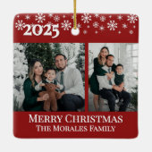 Elegantes 2-Foto rotes Erinnerungsstück Familienfo Keramikornament (Rückseite)