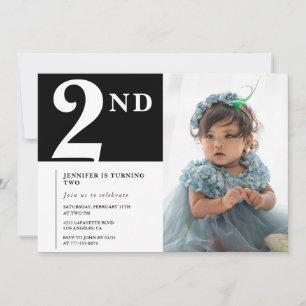 Elegantes 2. Geburtstags-Einladung Black Chic Foto Einladung