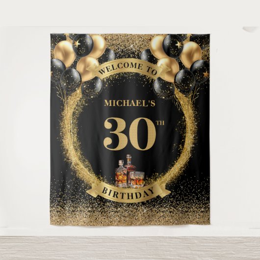 Elegantes 30. Man Birthday Whiskey Display Wandteppich (Vorderseite)