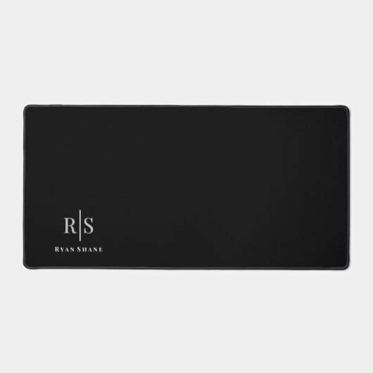 Elegantes 3-D Monogramm und Name auf schwarz, Vs 2 Schreibtischunterlage (Vorderseite)
