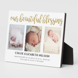 Elegantes 3 Foto Unser schönes Segen Gold Baby Fotoplatte