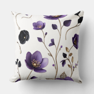 Elegantes 3D-lila und goldenes florales botanische Kissen