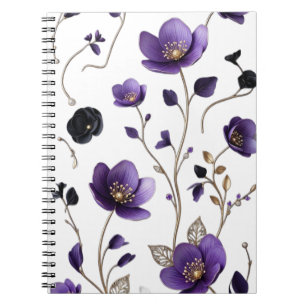 Elegantes 3D-lila und goldenes florales botanische Notizblock