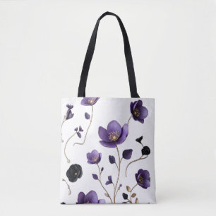 Elegantes 3D-lila und goldenes florales botanische Tasche