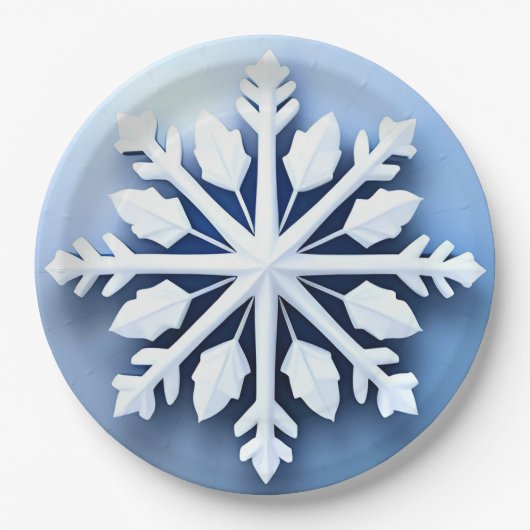 Elegantes 3d Snowflake Design Pappteller (Vorderseite)
