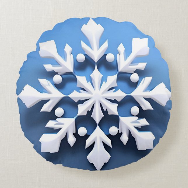 Elegantes 3d Snowflake Design Rundes Kissen (Vorderseite)