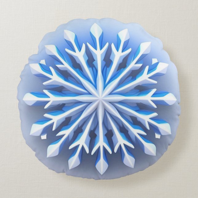 Elegantes 3d Snowflake Design Rundes Kissen (Vorderseite)