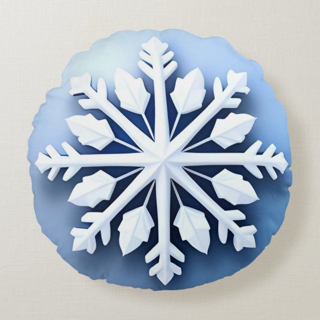 Elegantes 3d Snowflake Design Rundes Kissen (Vorderseite)