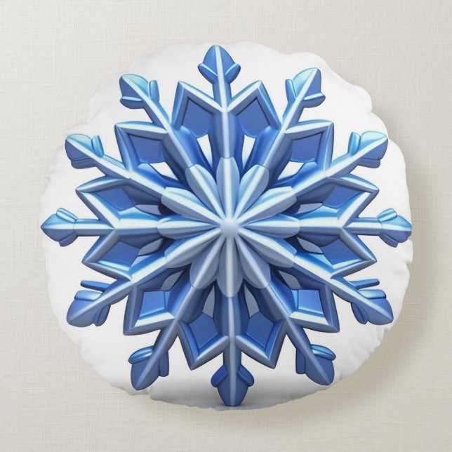 Elegantes 3d Snowflake Design Rundes Kissen (Vorderseite)