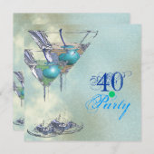 Elegantes 40. Aqua Green Party Einladung (Vorne/Hinten)
