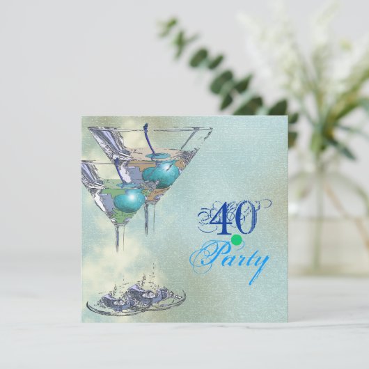 Elegantes 40. Aqua Green Party Einladung (Stehend Vorderseite)