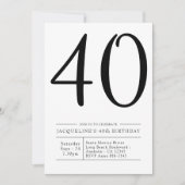 Elegantes 40. Geburtstag Einfaches Party Einladung (Vorderseite)