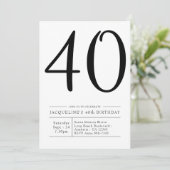 Elegantes 40. Geburtstag Einfaches Party Einladung (Stehend Vorderseite)