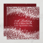 Elegantes 40. Geburtstag Party Sparkling Wave Red Einladung (Vorne/Hinten)