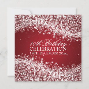 Elegantes 40. Geburtstag Party Sparkling Wave Red Einladung