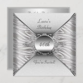 Elegantes 40. Geburtstag Party Weißes Silber Einladung (Vorne/Hinten)