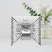 Elegantes 40. Geburtstag Party Weißes Silber Einladung (Stehend Vorderseite)